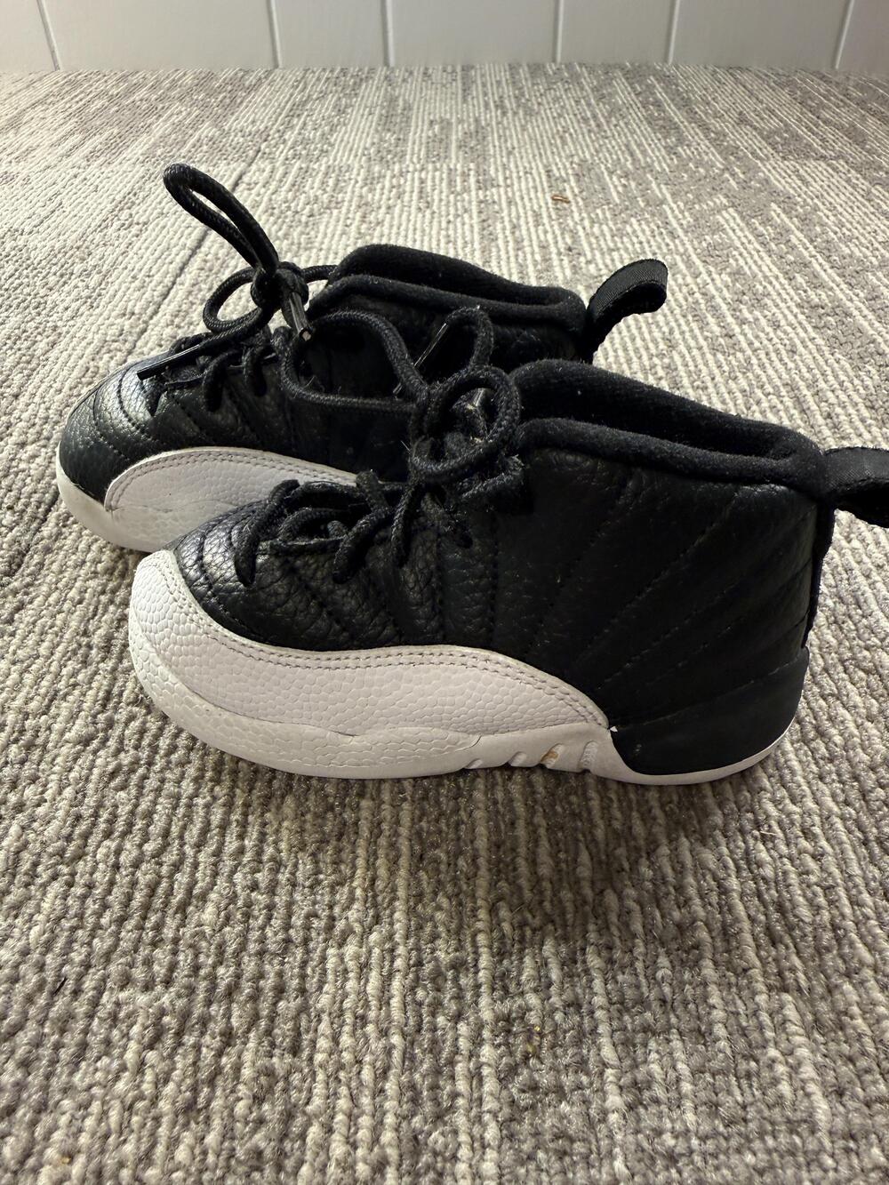 Jordan 12 Retro Shoes Toddler 7C Black White Playoff 850000-006 Basketball